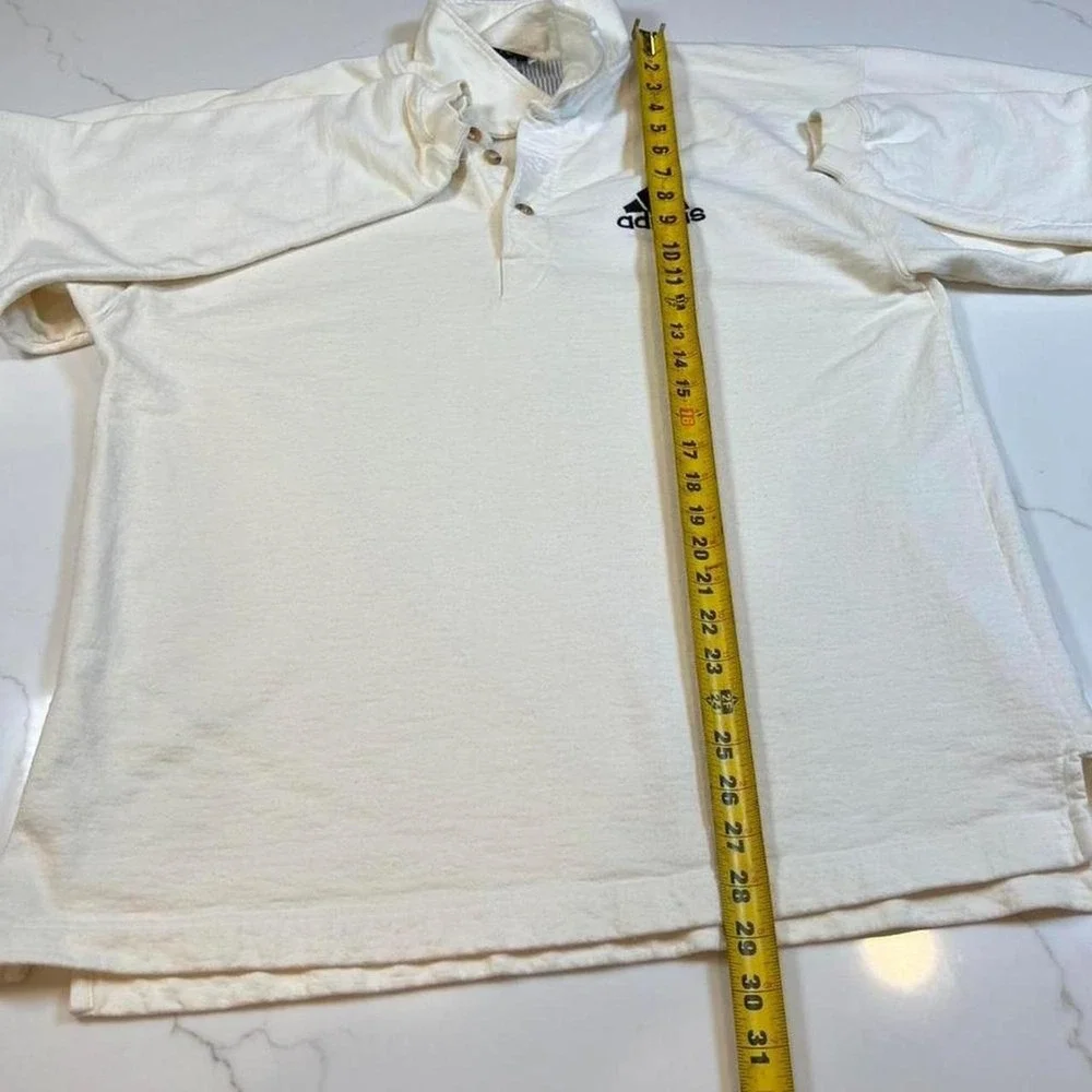 Adidas Rugby Shirt Mens Large Vintage Cream Long Sleeve Polo Embroidered Logo